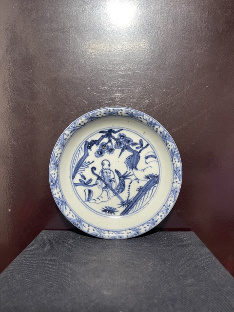 古玩陶瓷青花松鶴人物盤拍賣，當前價格4800元