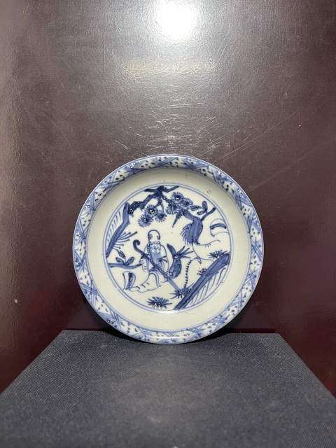 古玩陶瓷青花松鶴人物盤拍賣，當前價格4800元