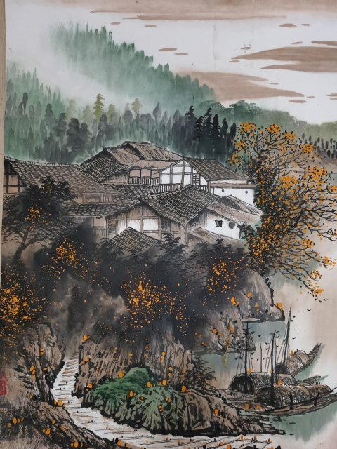 古玩字畫陳大章入室弟子中美協會員博士女畫家劉穎江南秋韻拍賣，當前價格1488元