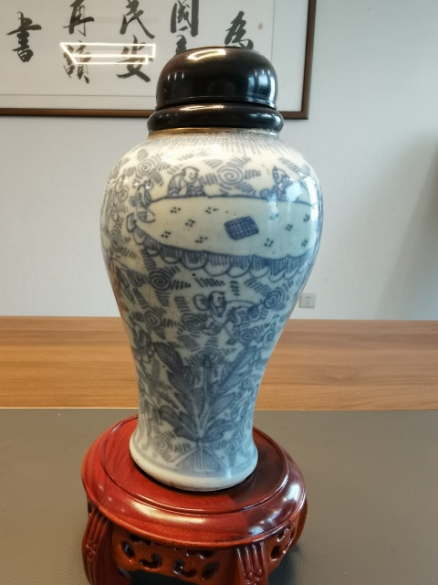 古玩陶瓷雍正青花淡描百子圖雞腿瓶拍賣,當前價格1980元