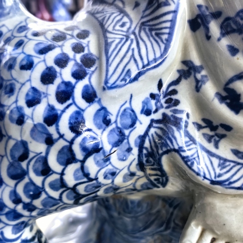 古玩陶瓷青花觀音菩薩造像拍賣，當前價格5800元