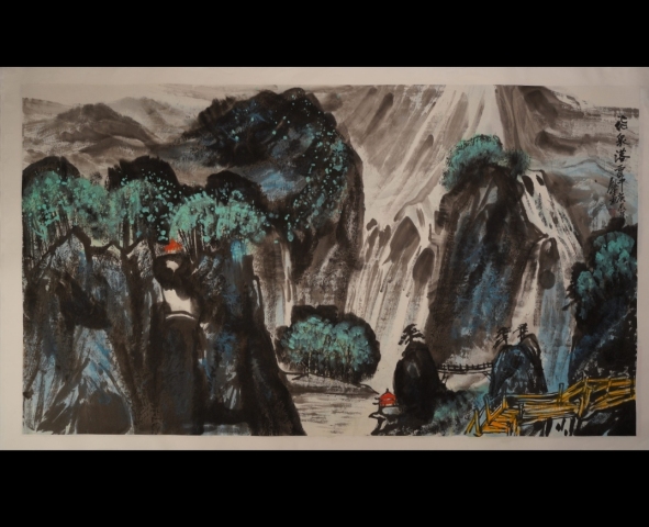 古玩字畫大紅袍畫家楊殿生寫意山水畫拍賣,當前價格1800元