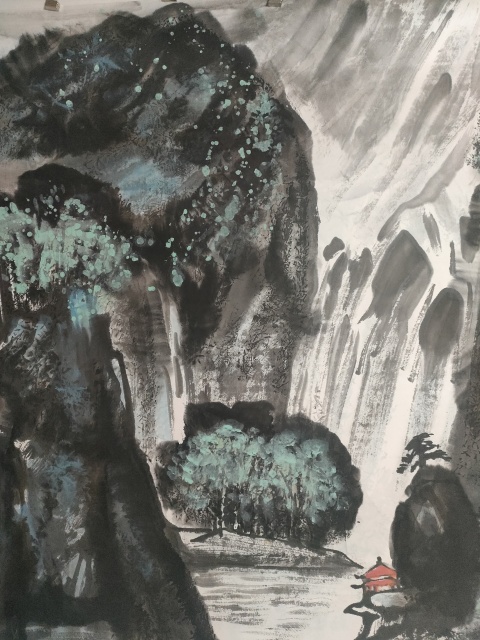 古玩字畫大紅袍畫家楊殿生寫意山水畫拍賣,當前價格1800元