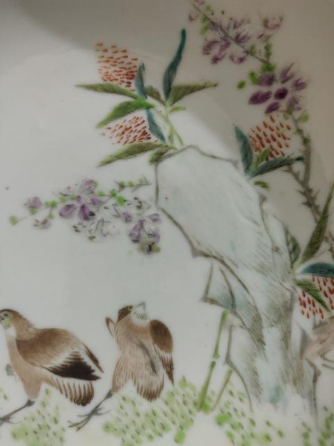 古玩陶瓷【股市漲了就漲價??!交易須走保真】清光緒淺絳彩安居樂業花鳥紋盤拍賣,當前價格55555元