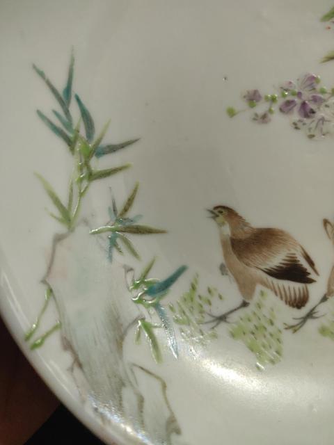 古玩陶瓷【股市漲了就漲價??!交易須走保真】清光緒淺絳彩安居樂業花鳥紋盤拍賣,當前價格55555元