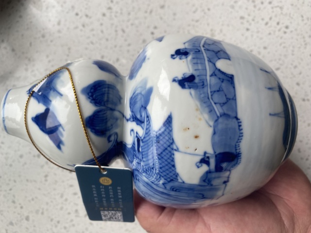 域鉴古玩】清光绪青花山水楼阁人物通景纹葫芦瓶拍卖价格/图片/值