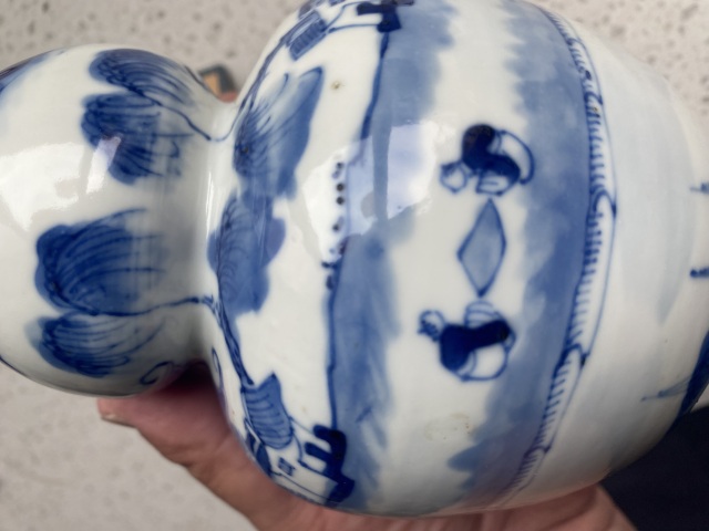 域鉴古玩】清光绪青花山水楼阁人物通景纹葫芦瓶拍卖价格/图片/值