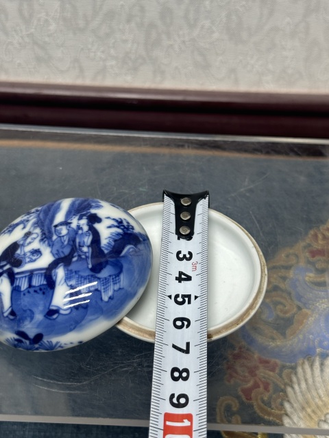 古玩陶瓷清晚期精品人物故事青花印泥盒拍賣,當前價格2690元