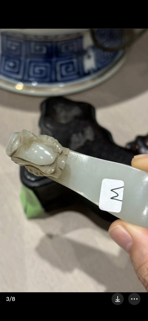古玩玉器明代和田白玉帶鉤拍賣，當(dāng)前價格8200元