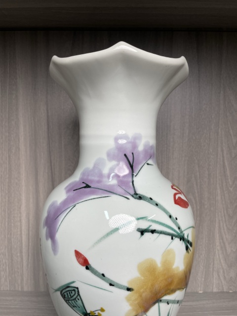 古玩陶瓷創(chuàng)匯 精品釉下五彩花口賞瓶拍賣(mài)，當(dāng)前價(jià)格350元