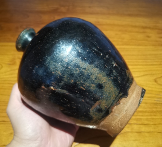 古玩陶瓷明代?窯變黑釉鐵銹斑梅瓶拍賣，當前價格4200元