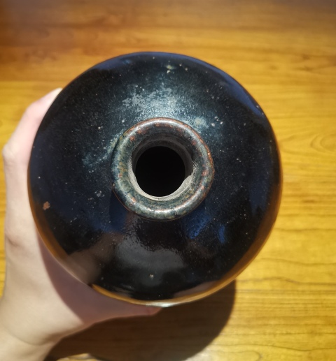 古玩陶瓷明代?窯變黑釉鐵銹斑梅瓶拍賣，當前價格4200元