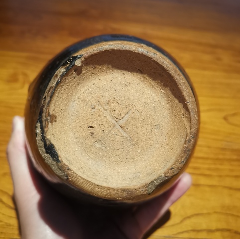 古玩陶瓷明代?窯變黑釉鐵銹斑梅瓶拍賣，當前價格4200元