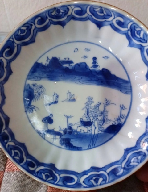 古玩陶瓷清康熙外紫金內(nèi)青花山水人物盤拍賣,當(dāng)前價(jià)格428元