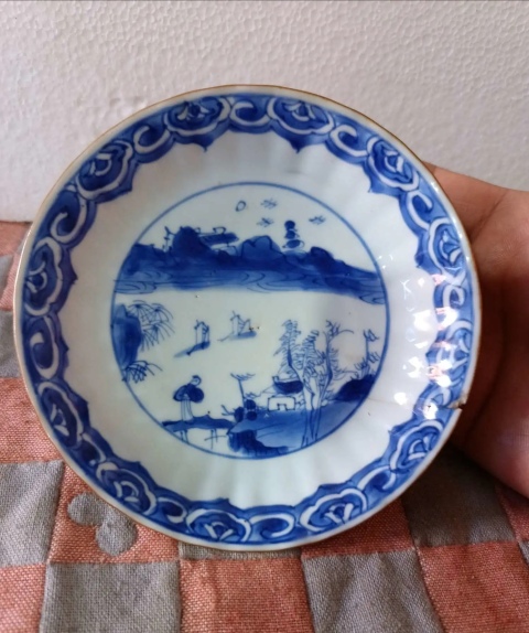 古玩陶瓷清康熙外紫金內(nèi)青花山水人物盤拍賣,當(dāng)前價(jià)格428元