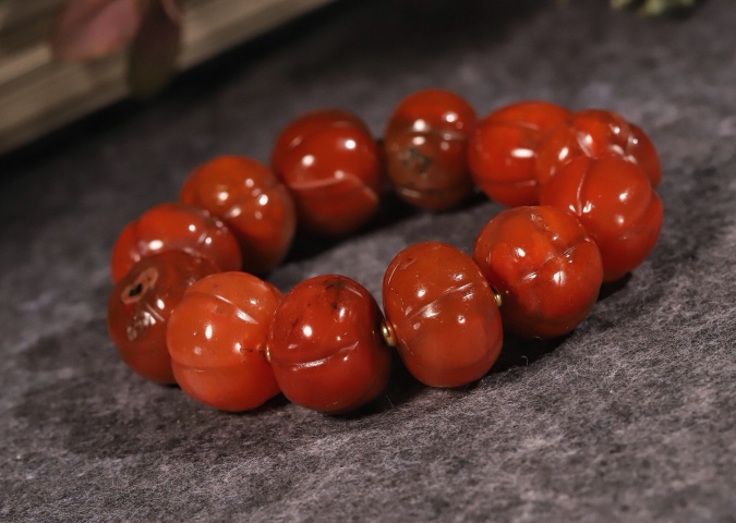 古玩玉器超大尺寸精品天然“南紅瑪瑙”瓜珠手串拍賣，當前價格6800元