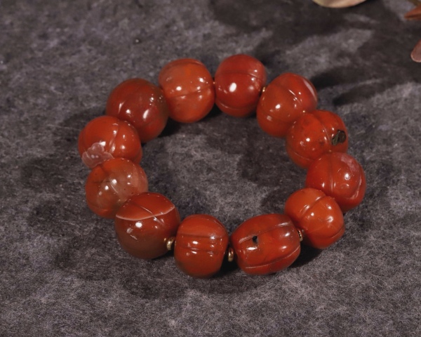 古玩玉器超大尺寸精品天然“南紅瑪瑙”瓜珠手串拍賣，當前價格6800元