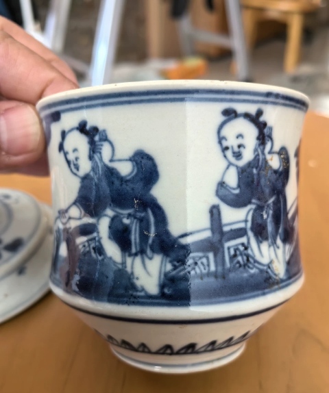 古玩陶瓷精品民窯-清中期青花嬰戲圖蓋缸拍賣,當前價格800元
