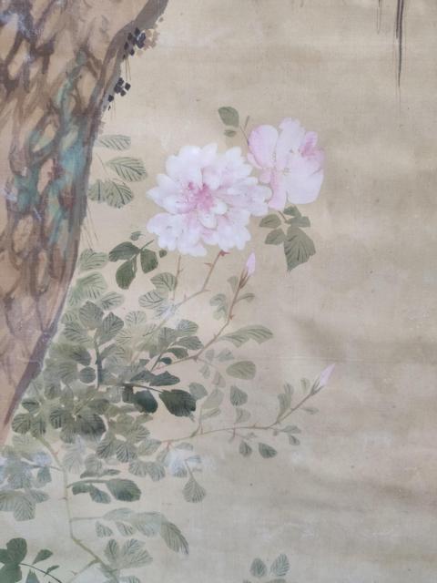 古玩字畫大正甲子年(1924年)明廣 絹本礦物染料花鳥圖 手工原裱立軸拍賣,當前價格880元