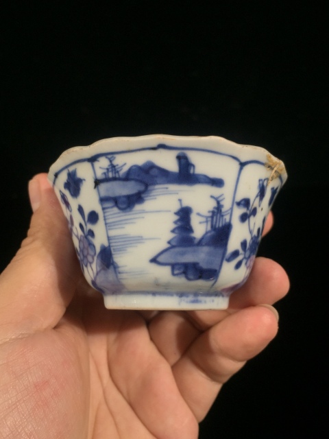 古玩陶瓷康熙青花山水開窗漁家樂紋杯拍賣，當(dāng)前價格299元