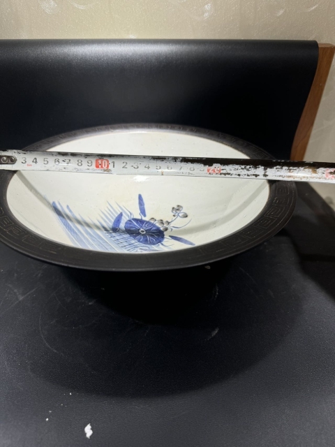 古玩陶瓷青花釉里紅荷蓮紋折沿碗拍賣，當前價格12000元