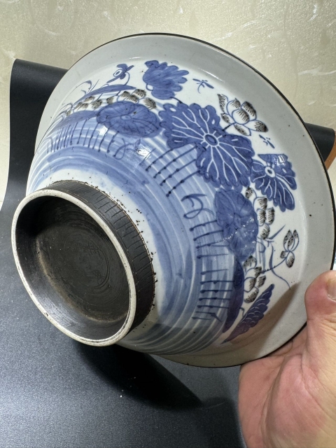 古玩陶瓷青花釉里紅荷蓮紋折沿碗拍賣，當前價格12000元