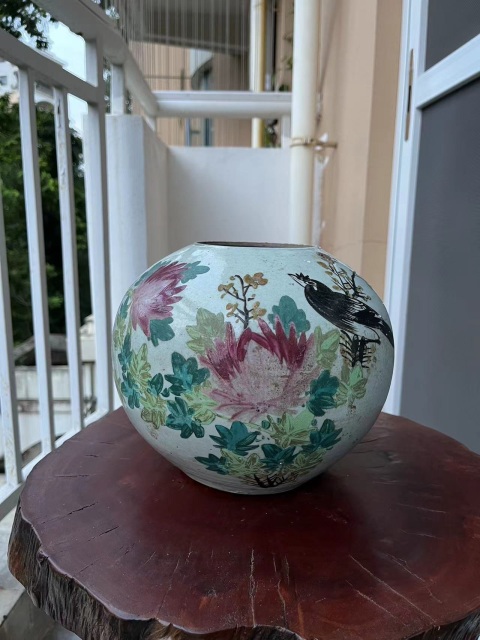 古玩陶瓷民國花鳥紋西瓜罐拍賣，當前價格288元
