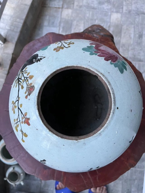 古玩陶瓷民國花鳥紋西瓜罐拍賣，當前價格288元