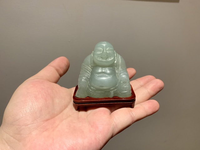 古玩玉器晚清民國岫玉雕“佛公”擺件拍賣,當前價格1000元