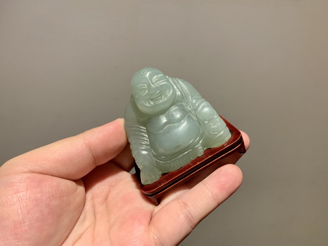 古玩玉器晚清民國岫玉雕“佛公”擺件拍賣,當前價格1000元