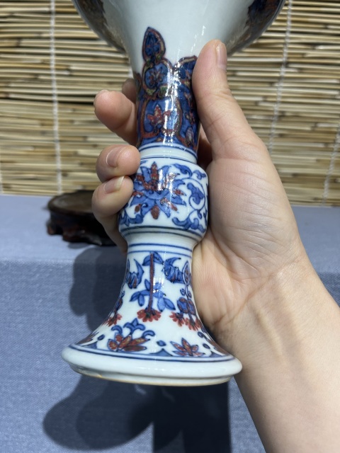古玩陶瓷青花釉里紅花卉紋花觚拍賣，當前價格5500元