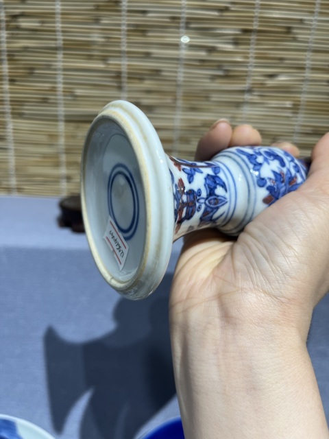 古玩陶瓷青花釉里紅花卉紋花觚拍賣，當前價格5500元