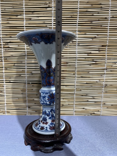 古玩陶瓷青花釉里紅花卉紋花觚拍賣，當前價格5500元