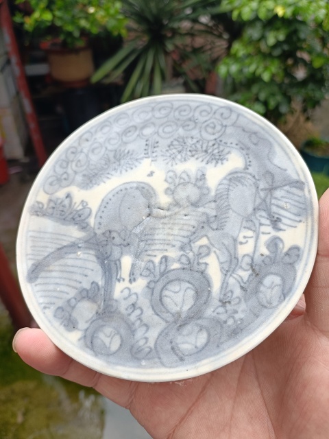 古玩陶瓷明嘉萬青花雙鹿圖賞盤拍賣，當前價格299元