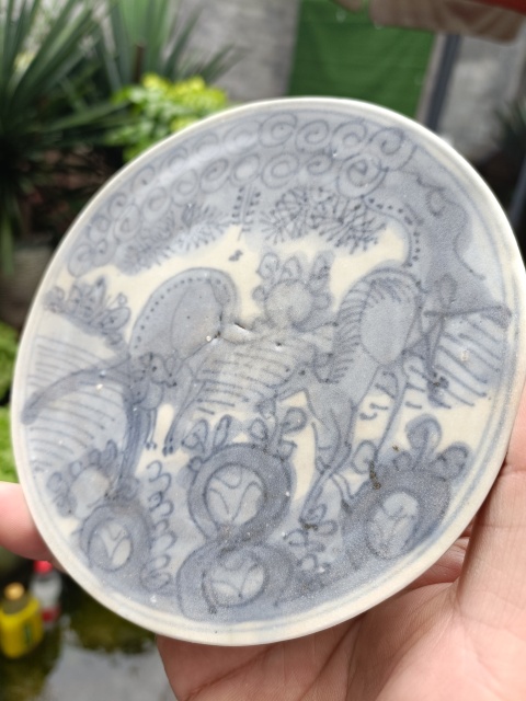 古玩陶瓷明嘉萬青花雙鹿圖賞盤拍賣，當前價格299元