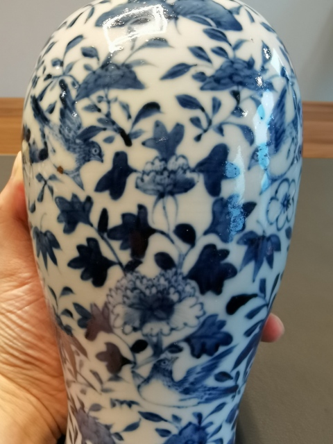 古玩陶瓷晚清青花花鳥紋大雞腿瓶拍賣,當(dāng)前價(jià)格750元