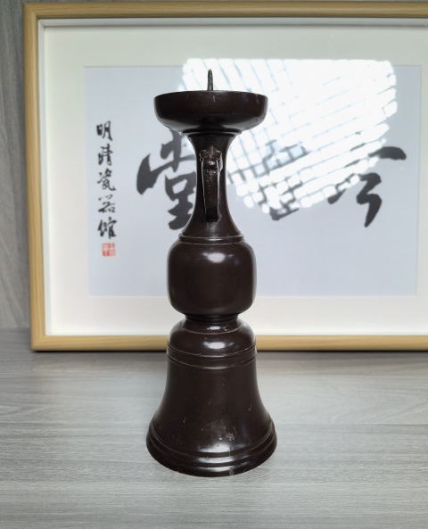 古玩雜項清晚期 銅嵌銀老燭臺拍賣，當前價格290元