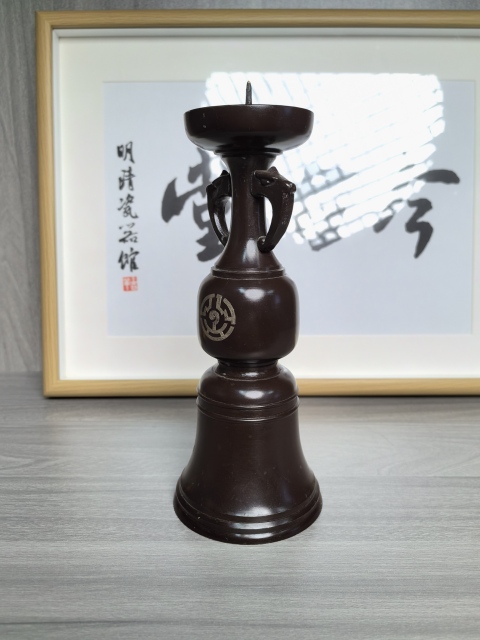 古玩雜項清晚期 銅嵌銀老燭臺拍賣，當前價格290元