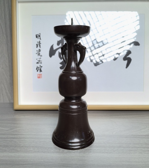 古玩雜項清晚期 銅嵌銀老燭臺拍賣，當前價格290元