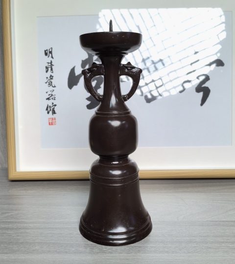 古玩雜項清晚期 銅嵌銀老燭臺拍賣，當前價格290元