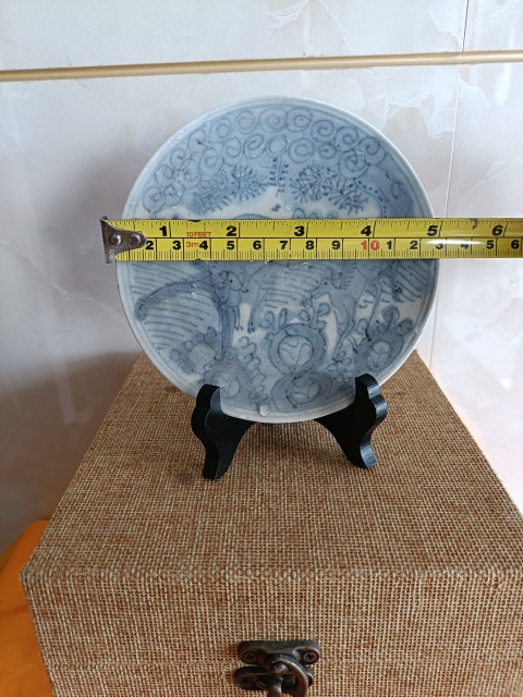 古玩陶瓷明嘉萬青花雙鹿圖賞盤拍賣，當前價格299元