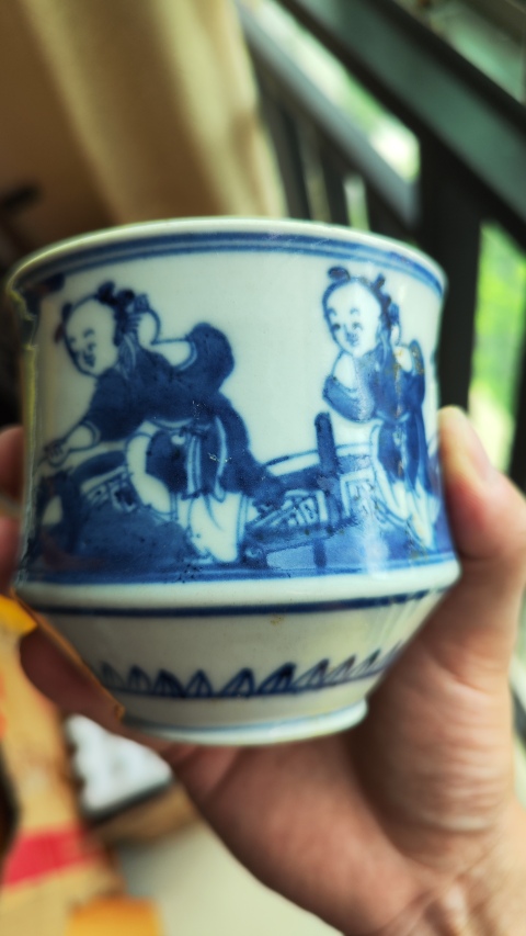 古玩陶瓷精品民窯-清中期青花嬰戲圖蓋缸拍賣,當前價格800元
