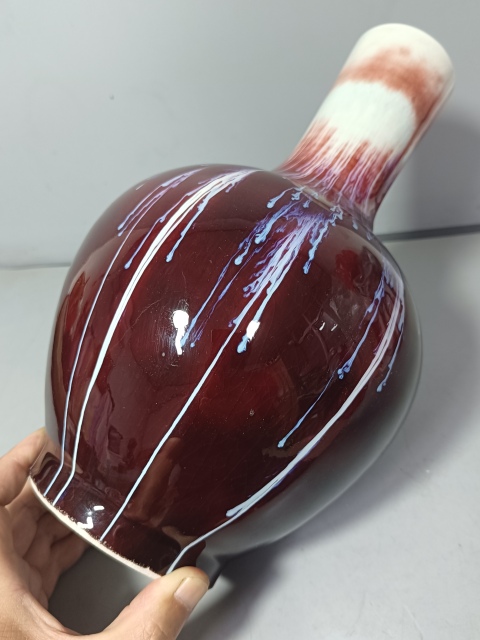 古玩陶瓷創匯時期鈞紅窯變釉天球瓶拍賣,當前價格355元