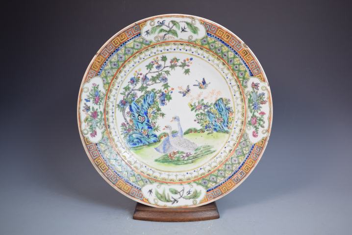 古玩陶瓷晚清廣彩花鳥盤拍賣，當(dāng)前價(jià)格3680元