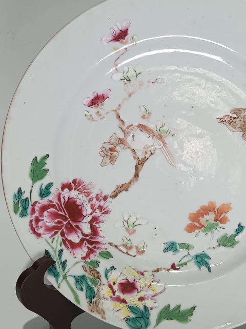 古玩陶瓷清雍正乾隆粉彩花鳥紋盤拍賣,當前價格3600元