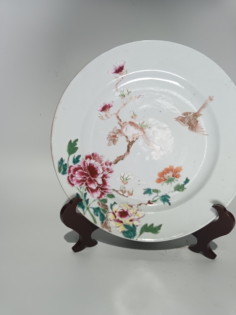 古玩陶瓷清雍正乾隆粉彩花鳥紋盤拍賣,當前價格3600元