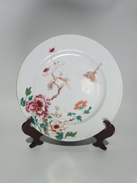 古玩陶瓷清雍正乾隆粉彩花鳥紋盤拍賣,當前價格3600元