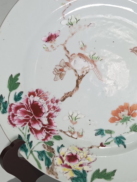 古玩陶瓷清雍正乾隆粉彩花鳥紋盤拍賣,當前價格3600元