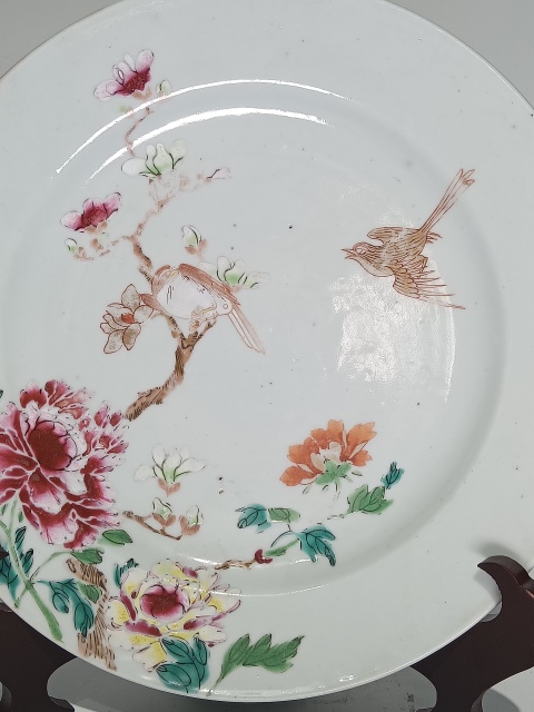 古玩陶瓷清雍正乾隆粉彩花鳥紋盤拍賣,當前價格3600元