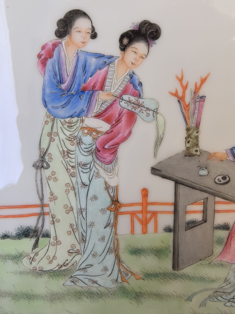 古玩陶瓷民國粉彩仕女人物圖瓷板拍賣，當前價格18888元